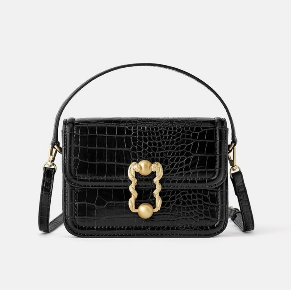 Zara Crossbody Purse Faux Leather Snake Skin with Gold Snake Closure Lat…